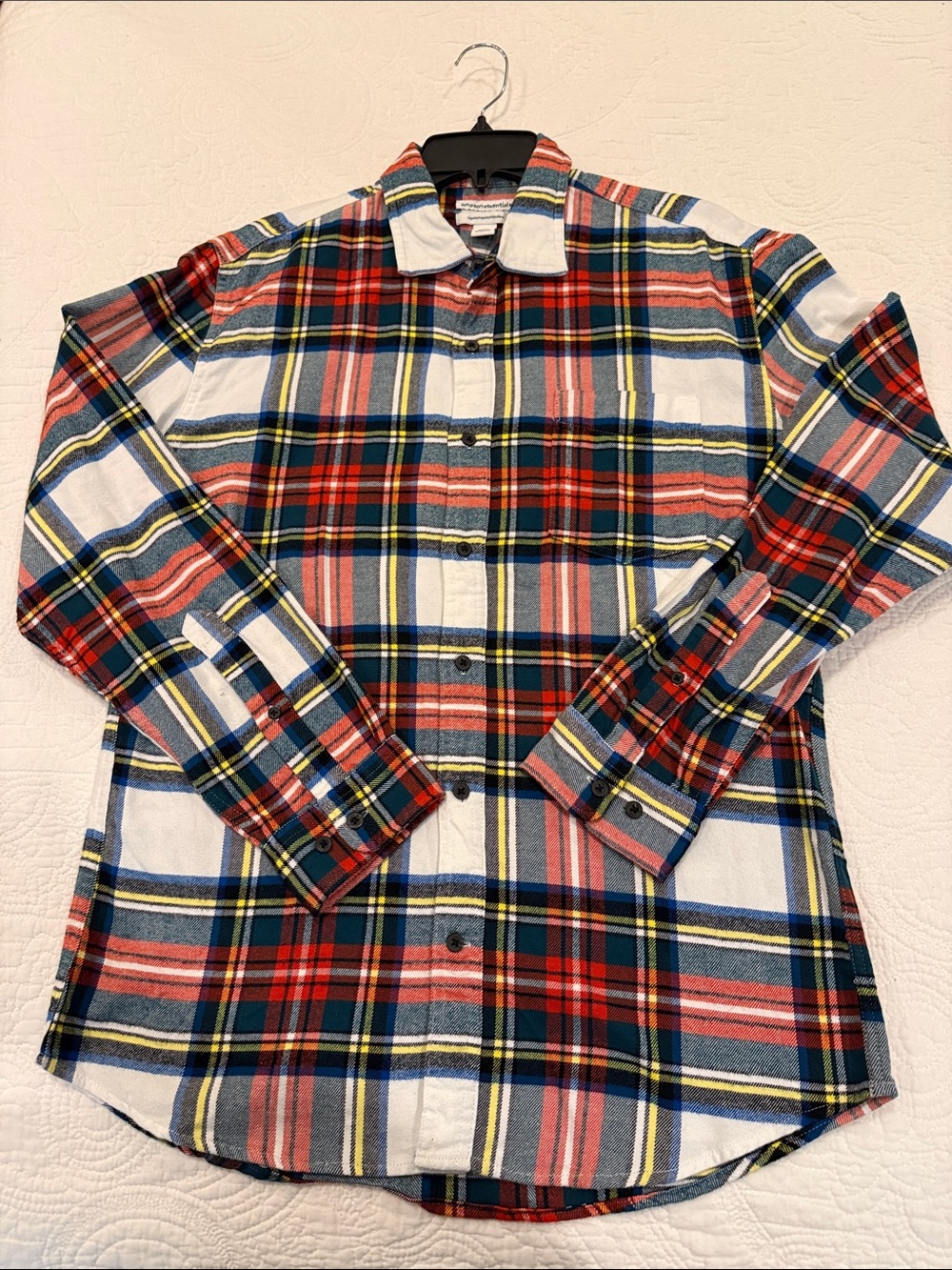 Amazon Essentials Red, Blue & White Plaid Button-Down Flannel Shirt